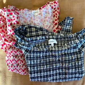 Böhme lot of 2 tops smocked bodice long sleeve square neckline